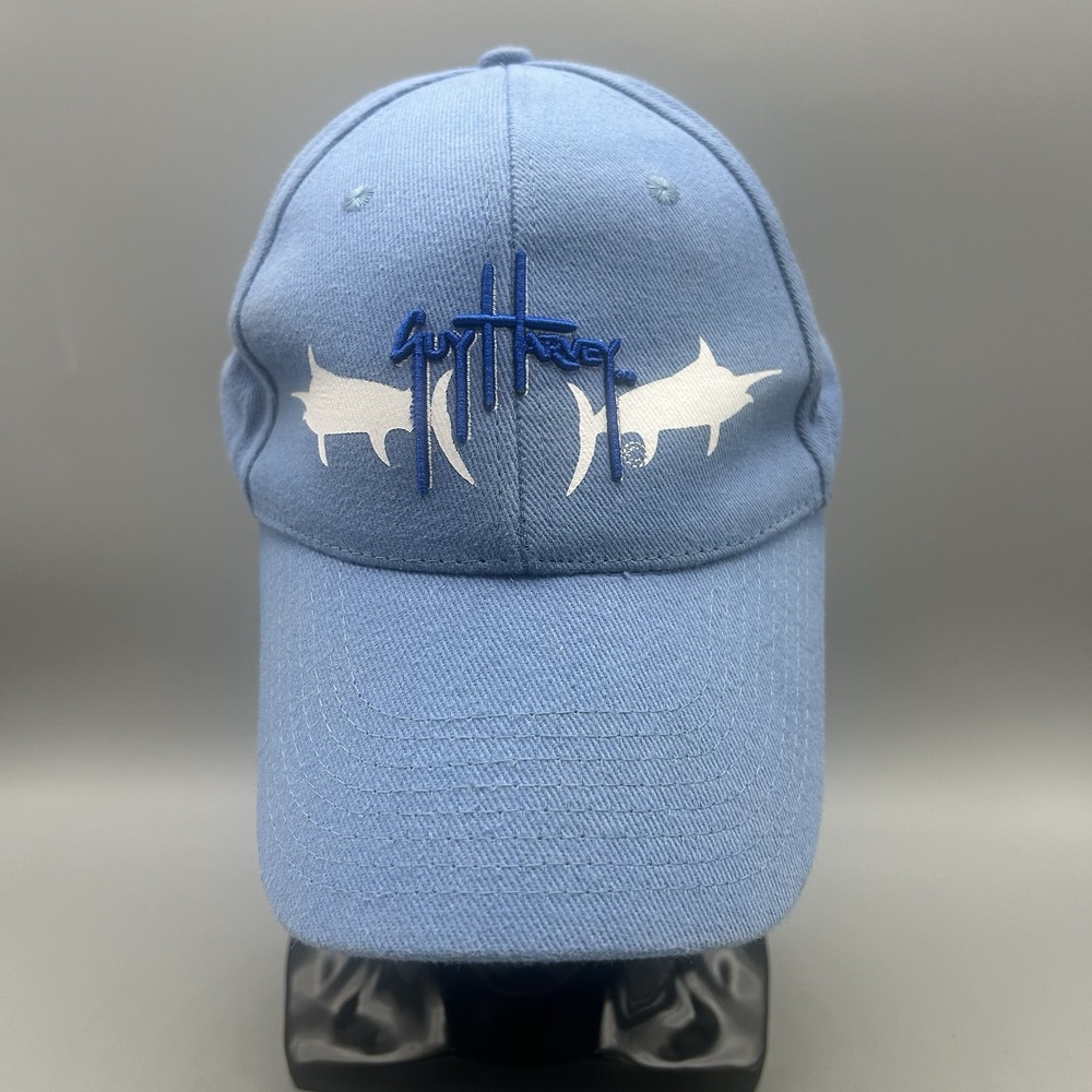 Guy Harvey Fitted Small Hat Embroidered Light Blue Marlin Fishing Baseball Cap